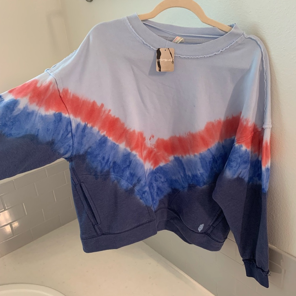 FREE PEOPLE Movement Metti Crew Sweatershirt Tie Dye Aurora Blue